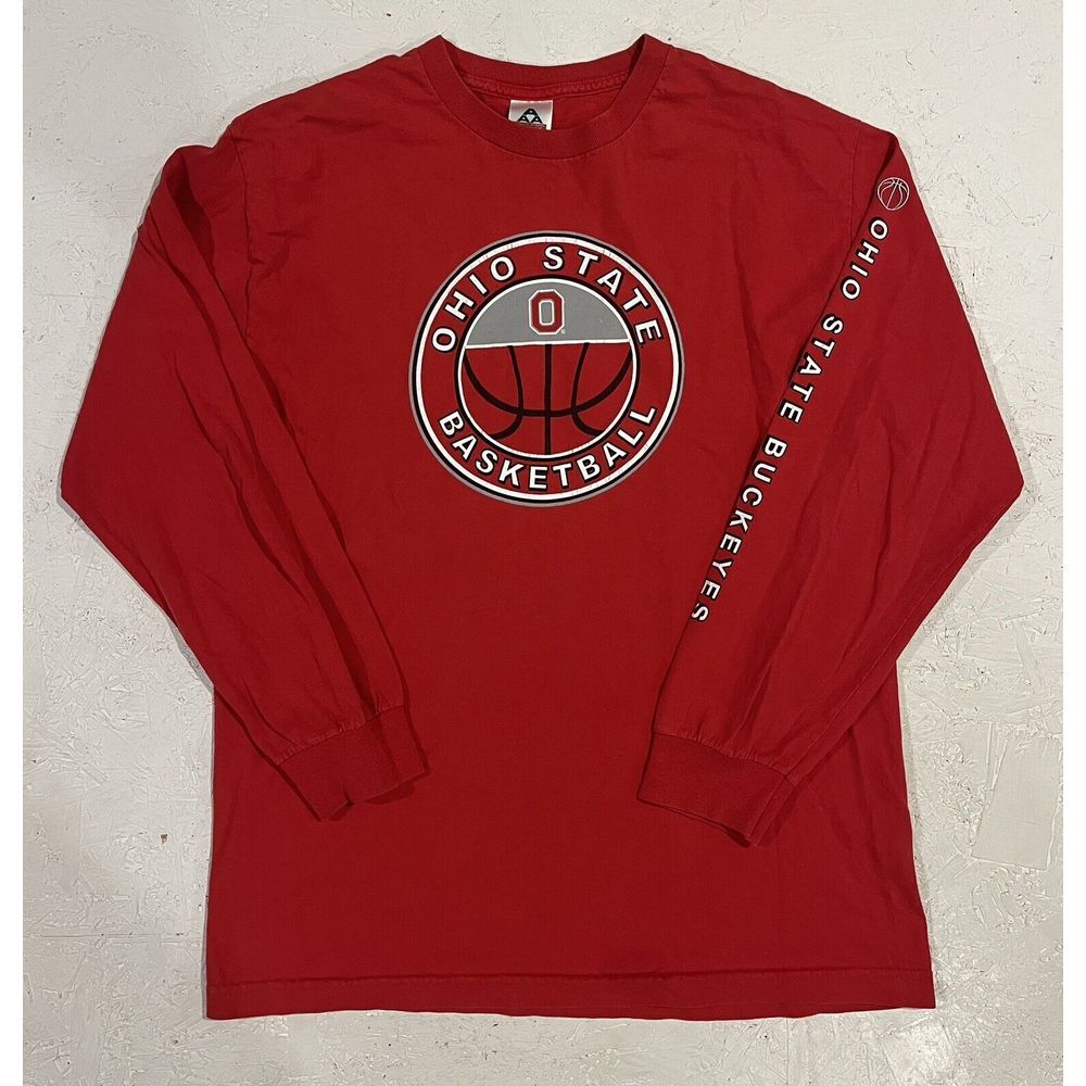 Vintage Ohio State Buckeyes Basketball Long Sleeve Shirt Mens L Distressed Red